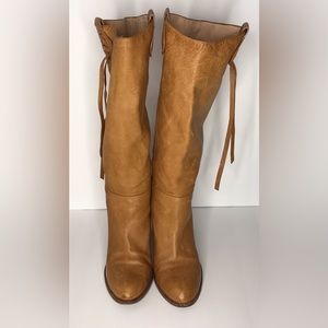 Coach Selena Tan Leather Knee High Pull On Heeled Boho Boots Size 9